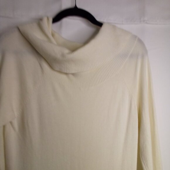 Guess Sweater Tunic Women L Long Sleeve Cowl Neck Zip Sides Off White - Picture 9 of 16